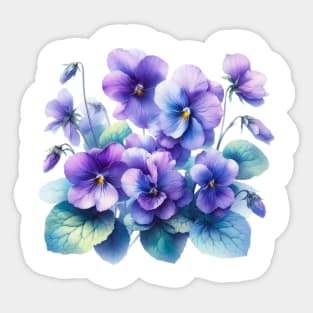 Watercolor Violets Purple Pansy Watercolor Painting Sticker